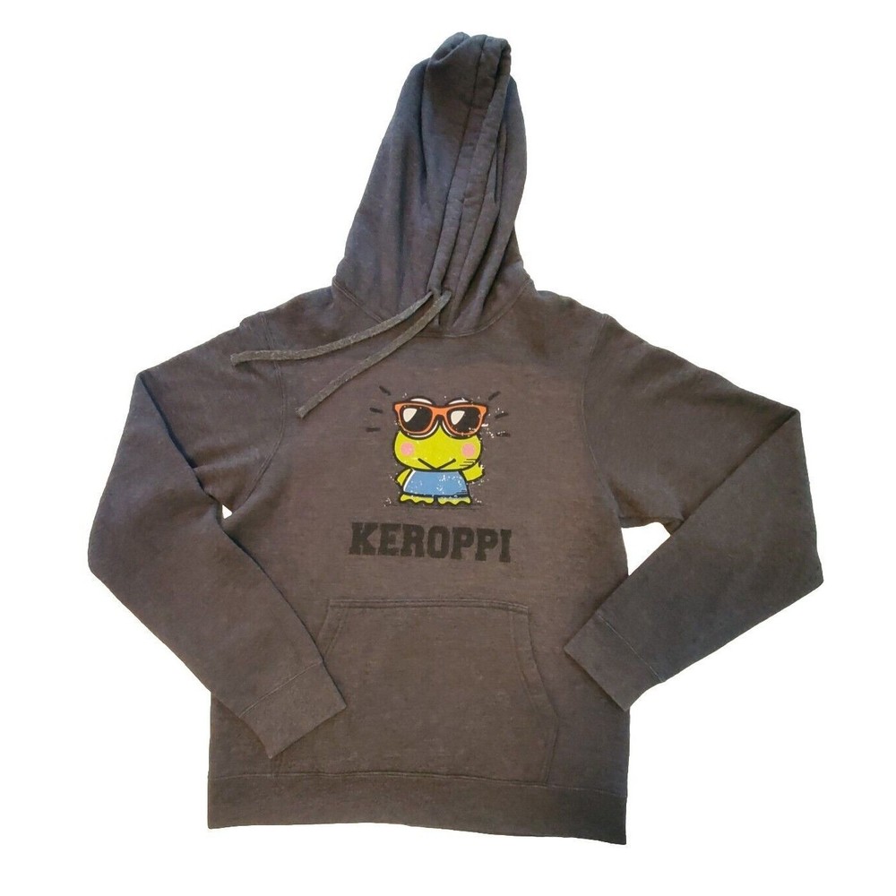 Sanrio Hello Kitty Keroopi Womens Hooded Sweatshirt Sz S Gray Front Pocket